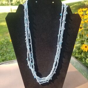 Elegant Ice Blue Crochet Beaded Necklace
